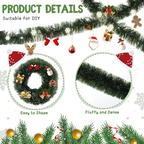 Hotop 252 ft Christmas Garland Bulk, Green, Classic Style