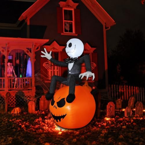 6 Ft Inflatable Halloween Yard Decorations - Outdoor Blow Up Yard Pumpkin Decor - Built-in LED Lights for Outdoor Halloween Lawn Decor