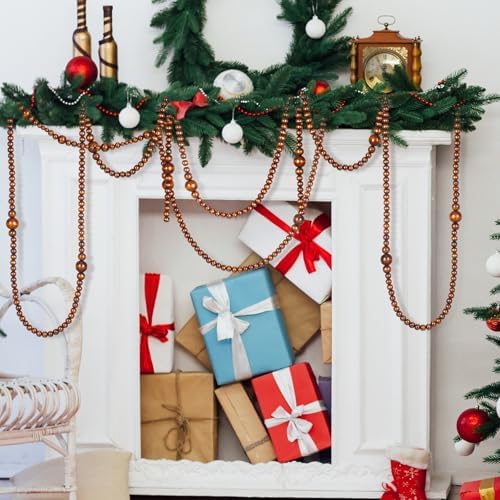 Bucherry 4 Pcs Christmas Wood Bead Garland 28.8 Feet, Coffee