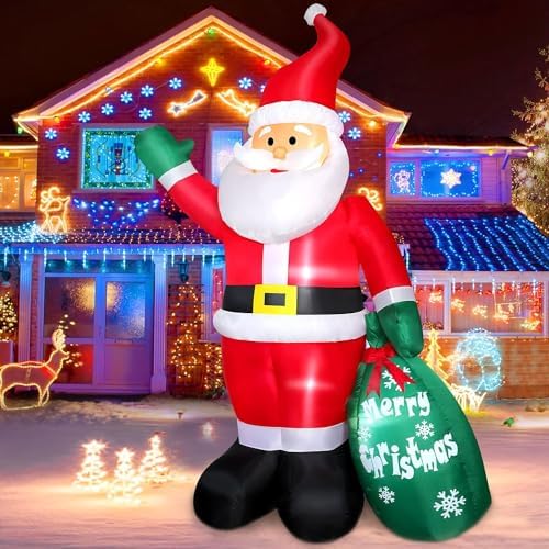 8 FT Christmas Inflatable Santa Claus Outdoor Decoration for Yard, Blow up Santa Decor with Big Gift Bag, Built-in LED Lights for Garden Patio Lawn Home Indoor Winter Holiday Party, IP44 Weatherproof