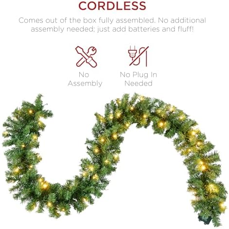 Best Choice Products 9ft Pre-Lit Battery Powered Christmas Garland for Stairs, Traditional Fireplace Holiday Decoration w/ 50 2-in-1 LED Lights