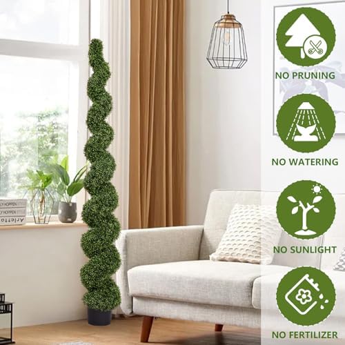 THE BLOOM TIMES 7ft Large Spiral Topiary Trees Artificial Outdoor Set of 2
