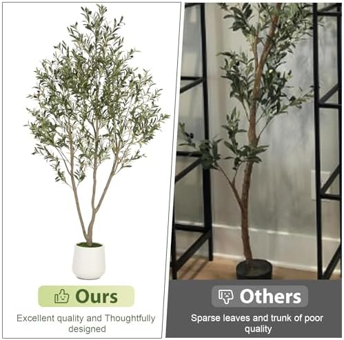 VIVATREES Olive Trees Artificial Indoor, 5FT Tall Faux Olive Tree with White Tall Planter, Artificial Plants with Natural Wood Trunk and Lifelike Fruits for Home Office Decor