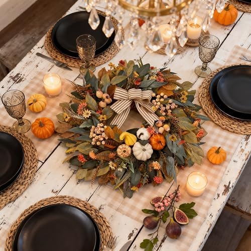 HipTree 24 Inch Fall Wreath for Front Door,Pumpkin Wreath Farmhouse Decor