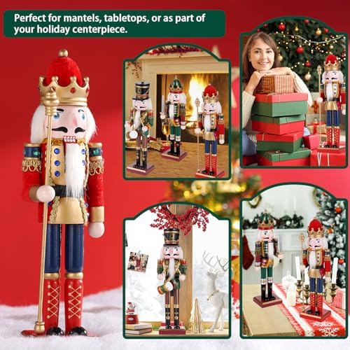 3 Pcs Wooden Christmas Nutcracker Soldier,30CM Traditional Painted Nutcracker Figures,Festive Collectible Christmas party for Home Fireplace Christmas Tree Party Decoration (Drummer&Spear&Swordsmen)
