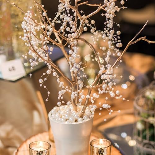98FT 8mm 3mm Ivory Faux Pearl Beads String Garland Roll Bulk for DIY Craft (Pack of 3)