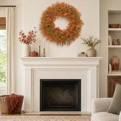26 Inch Fall Wreaths for Front Door, Large Artificial Fall Boxwood Wreath