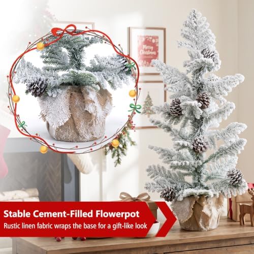 Goplus 3ft Tabletop Snow Flocked Christmas Tree, Mini Xmas Tree