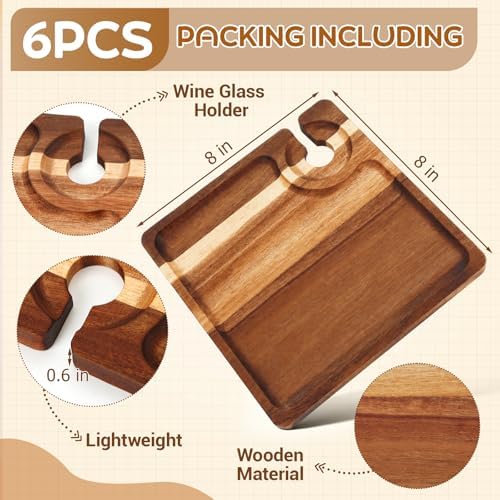 SiliFine 6 Pcs Wine Appetizer Plates with Wine Glass Holder, Square