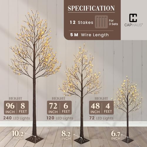 Fencer Wire Set of 3 Lighted Willow Twig Trees, 4/6/8 Ft, 432 Warm White LED Lights, Pre-Lit Twinkling Brown Branch Trees for Christmas Decorations Indoor, Holiday Home Decor