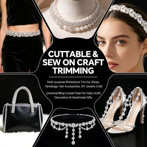 5 Yards Silver Base Crystal Rhinestones Trim Set