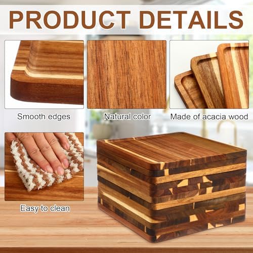 Roshtia 12 Pcs Wooden Plates Square Acacia Wood Charcuterie Board,12 Inch