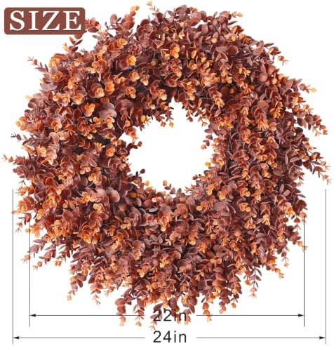 24" Lifelike Touch Fake Fall Eucalyptus Wreath for Front Door (Dark Orange)