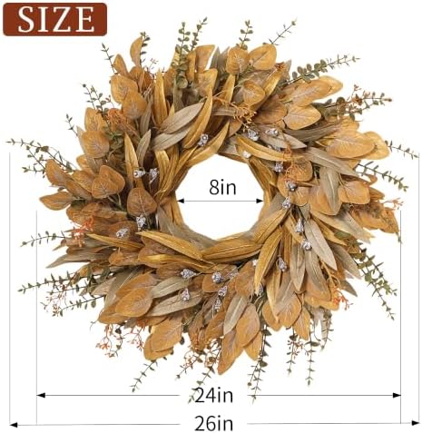 26'' Fall Wreath with Eucalyptus & Berries for Front Door Outdoor Decor