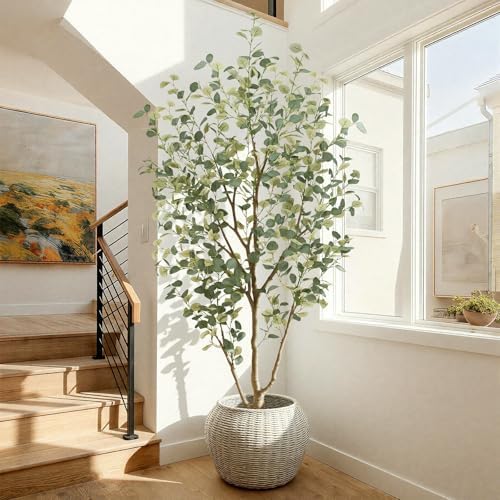 7FT Artificial Eucalyptus Tree Indoor, Faux Eucalyptus Tree with 901 Silk Leaves, Tall Fake Tree - Artificial Tree Indoor for Living Room Office Bedroom Home Decor