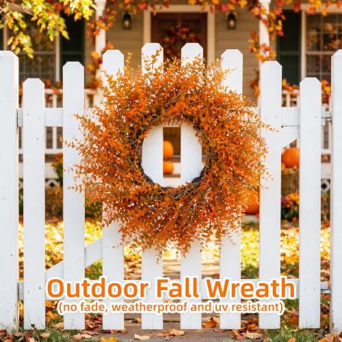 26" Autumn Fall Wreath with Orange Eucalyptus Leaf for Front Door/Outdoor