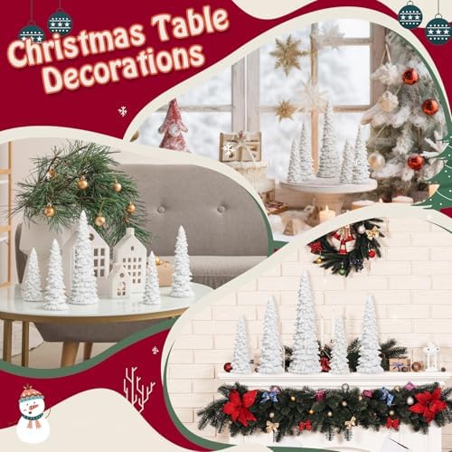 Jetec 5 Pcs Glitter White Resin Christmas Tree Figurines Tabletop Decor