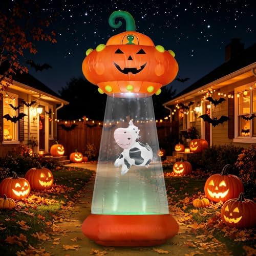 Domkom 8 FT Halloween Inflatable Pumpkin UFO Decoration for Outdoor Yard