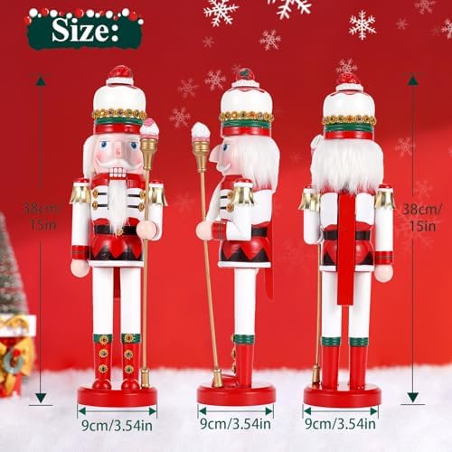 2 Pcs Wooden Christmas Decorations Nutcracker Soldier, 38CM Traditional Painted Nutcracker Figures,Festive Collectible Christmas Party for Home Fireplace Christmas Tree Party Decoration