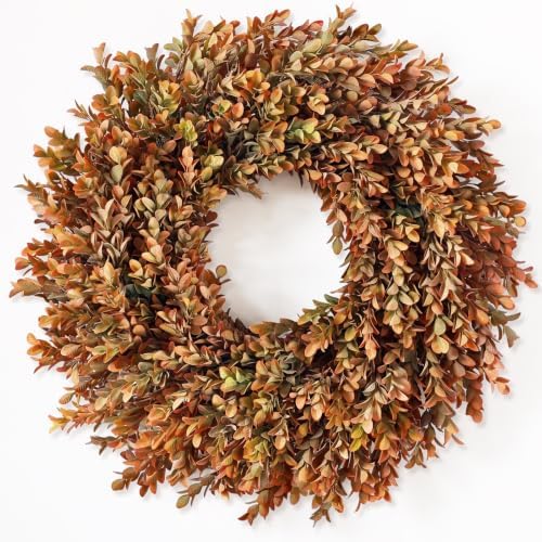 26" Artificial Fall Azalea Leaves Wreath for Front Door Decor(Orange-Green)