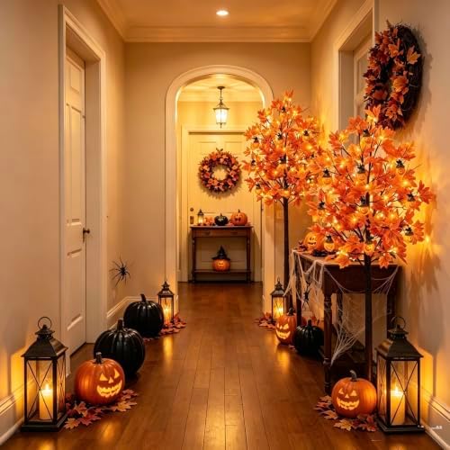 3Pcs Fall Trees Maple Tree with Lights 4Ft/5Ft/6Ft - Remote Control&Timer