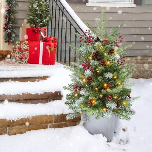 HMASYO 2 Pack 30" Pre-Lit Christmas Tree Urn Fillers for Outdoor Planters