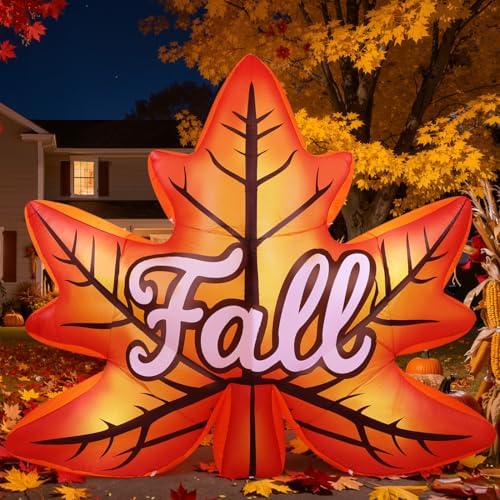 GOOSH 8.6 FT Thanksgiving Inflatables Decorations Outdoor Blow Up Fall Maple Leaf Yard with Built-in LEDs for Harvest Festival Autumn Indoor Party Garden Lawn Decor