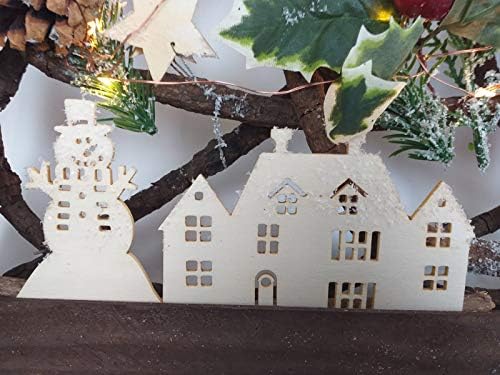 SHATCHI 40cm LED Pre-Lit Decorated with Leaves Pine Cones Berries 3D Nordic Christmas Scene Rectangle Shape Wooden Frame Tabletop Decorations Xmas Ornament Gifts