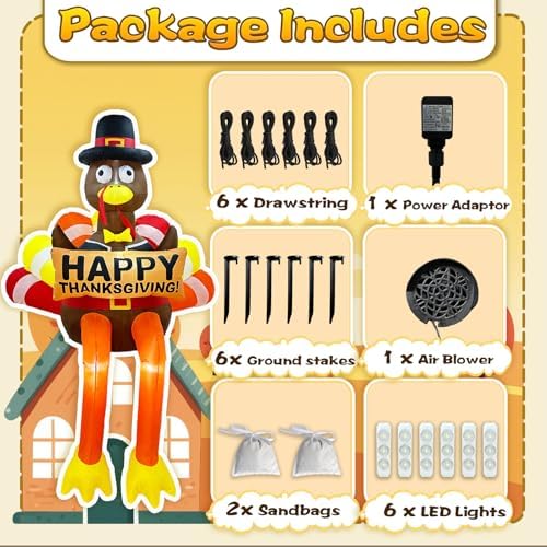 8FT LED Lighted Thanksgiving Fall Inflatables Turkey Outdoor Decorations