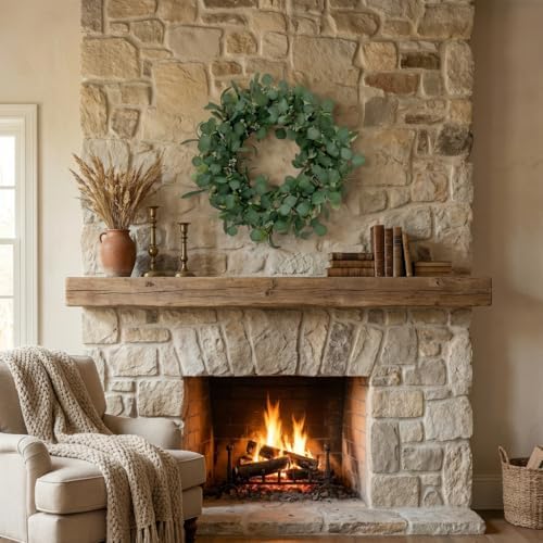 24 Inch Eucalyptus Wreath for Front Door, Large Artificial Greenery Wreaths with Olive Leaves and Berries, Farmhouse Spring Summer Decor for Porch, Wall, Window, All Season