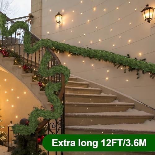 Lyrow 2 Pcs 12 ft Deluxe Thick Christmas Pine Garland Faux Greenery Garland