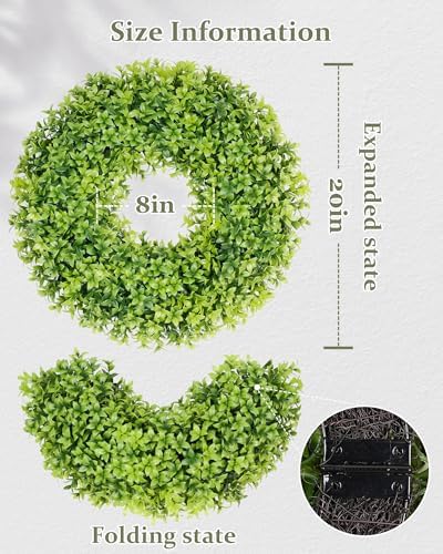 DDHS 20" Boxwood Wreaths Front Door, Artificial Spring Summer Wreath with Sash and Foldable, Year Round Indoor Outdoor for Farmhouse Fireplaces and Porches DIY St Patricks Day Decor-Gradient Green