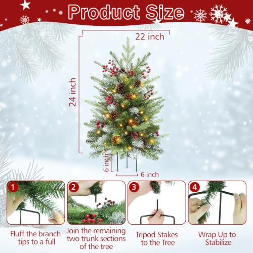 HMASYO 2 Pack 30" Pre-Lit Christmas Tree Urn Fillers for Outdoor Planters