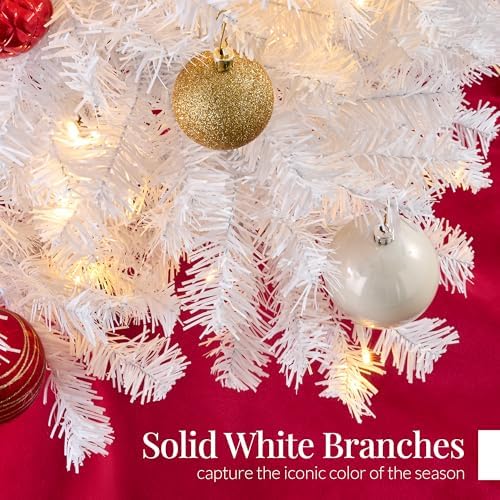 Best Choice Products 6ft White Christmas Tree Pre-Lit w/Twinkling Lights Artificial Pine Tree Premium Holiday Decoration 250 Warm White Lights, 947 Branch Tips, Metal Stand