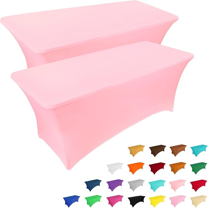 IVAPUPU 2 Pack 6FT Table Cloth for Rectangular Fitted Events Stretch Pink Table Covers Washable Spandex Tablecloth Protector for Party, Wedding, Cocktail, Banquet, Festival