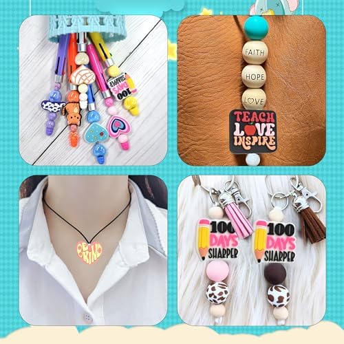 200Pcs Silicone Focal Beads Bulk, Different Random Mix Collections Teacher Character Animal Cartoon Focal Beads for Pens Keychains DIY Jewelry Making
