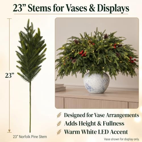 20-Piece Set 23" Norfolk Pine Stems, Norfolk Pine Branches with LED Lights