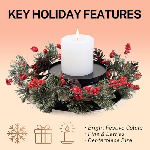 MOYEE Christmas Candle Holder Wreath Single 14 inch, Christmas Candle Ring