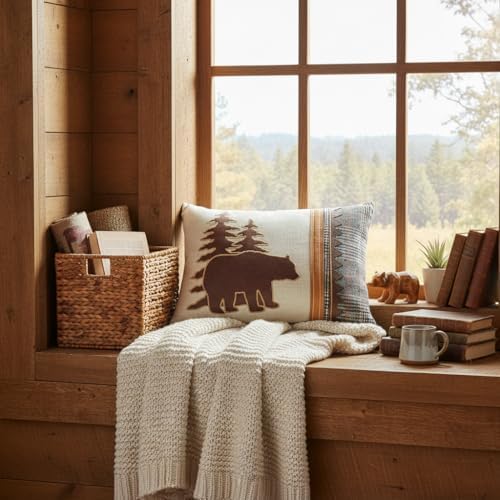 Comfy Hour 18 x 13 Inch Bear Pillow, Plaid Cabin Lumbar Throw Pillow