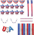 45 PC 4th Of July Decorations, USA Independence Day Patriotic Décor Set, American Bunting & Windsock Flags, Red White & Blue Streamer Backdrop, 10 Aluminum 1 “USA” Balloon, 2 Garland 8.2’, 18 flags