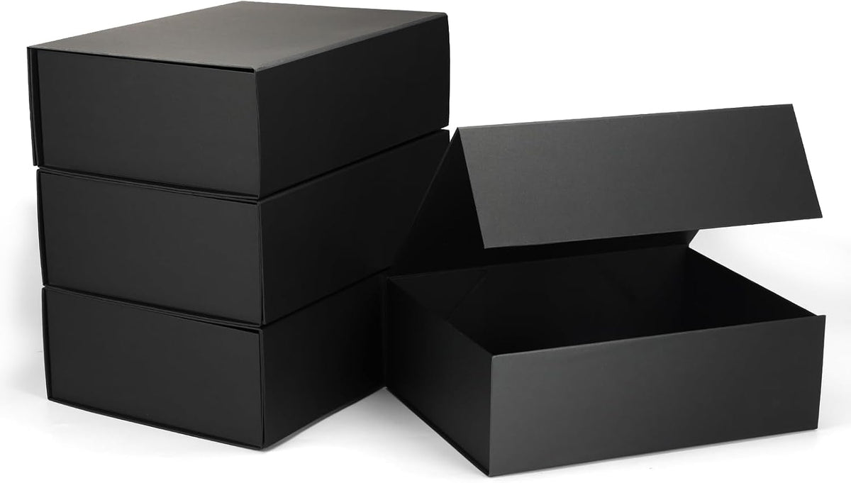 SPEPLA 12x9x4 Black Gift Boxes with Lids, Magnetic Closure Gift Box Bulk for Wedding Christmas Birthday Bridesmaid Proposal Groomsmen, Luxury for Gifts Packaging, 4 Pack