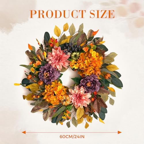 24" Fall Wreaths for Front Door Outside,Autumn Wreath for Home Decoration