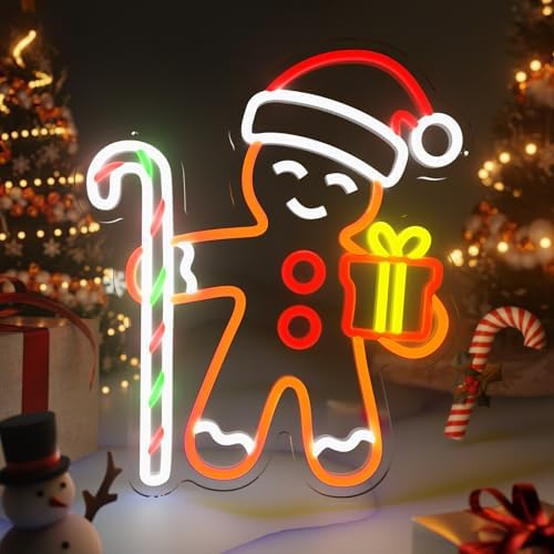 Gingerbread Man Neon Sign for Christmas Decor Holiday Wall Art