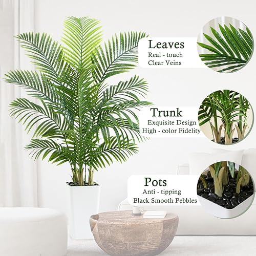 Artificial Palm Tree:5FT Tall Fake Areca Palm Plant (White Planter)