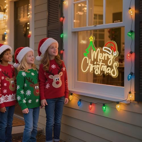 FRAMICS Merry Christmas Neon Sign-10 Adjustable Brightness LED Christmas Decorations Light Up Wall Decor with 9.8 FT USB Power Cord Wall Neon Light for Windows, Living Room, Bedroom, Party, Gifts