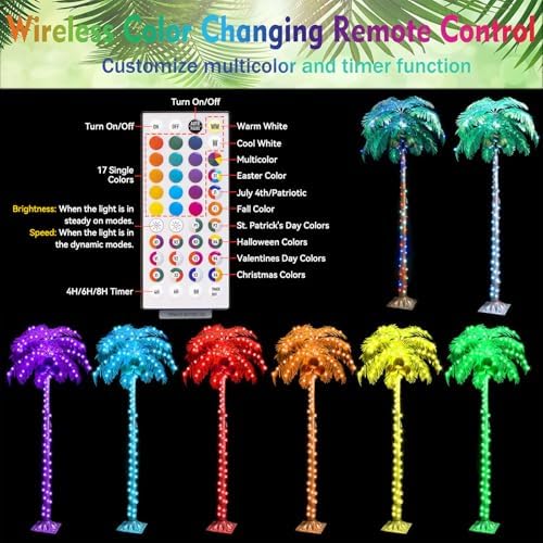 7FT Light up Palm Trees Outdoor with Remote, RGB