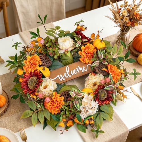 24 Inch Fall Wreaths for Front Door, Autumn Door Decor Thanksgiving Wreaths