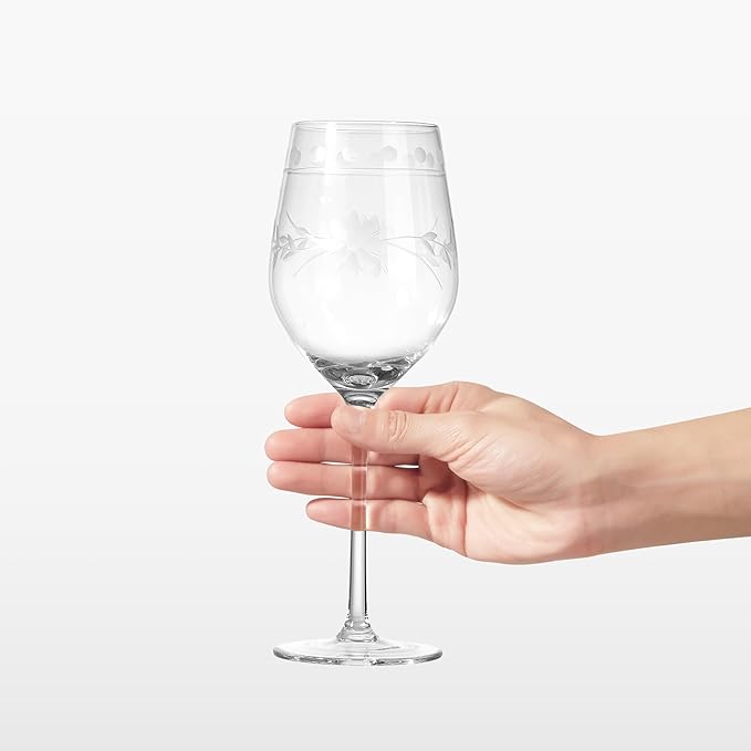 Premium Delight Wine Glasses Set of 4,15 oz – Hand-Blown with Etched Long Stem, Classic Glassware for Weddings, Dinners, and Holiday Gifting (Red Wine Glass)