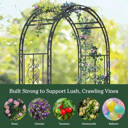 Plow & Hearth Arch Metal Outdoor Garden Arbor | Montebello | 7 Feet Tall | Steel Iron Trellis Lattice for Climbing Plants & Heavy Vines | Wedding Outdoor Patio Décor