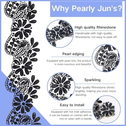 PEARLY JUN 2.5 Yards Black Rhinestone Ribbon Rhinestone Strip